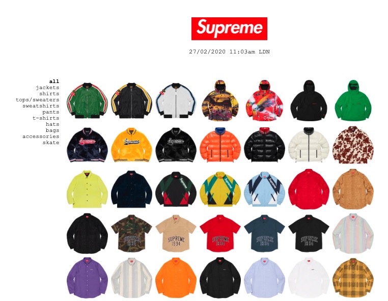 2月22日/2月29日発売予定 SUPREME 2020SS WEEK1 海外予想価格