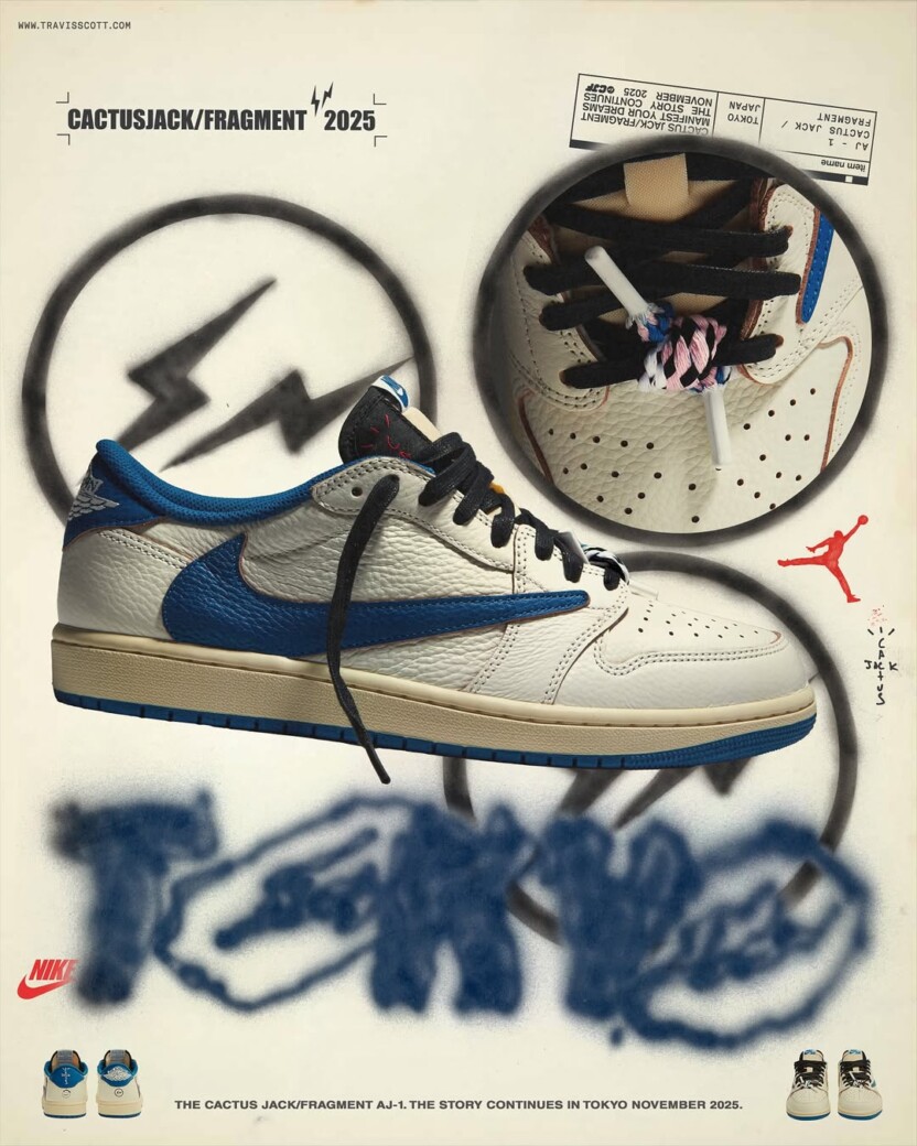 販売情報 FRAGMENT DESIGN × TRAVIS SCOTT CACTUS JACK NIKE AIR JORDAN 1 LOW Sail/Military Blue 11月15日発売予定
